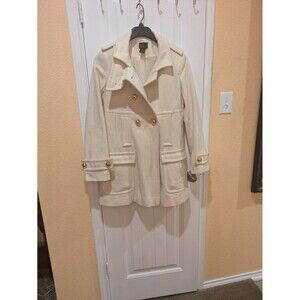 Womens ~Via~ Ivory Wool Peacoat Lined Long Sleeve Jacket Size M